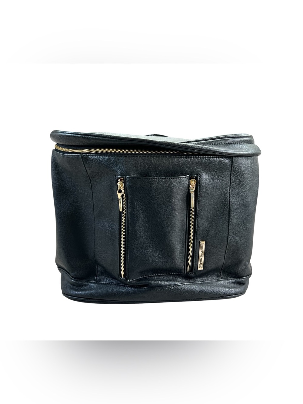 Parker Design Genuine Black Leather Backpack with Gold Accents